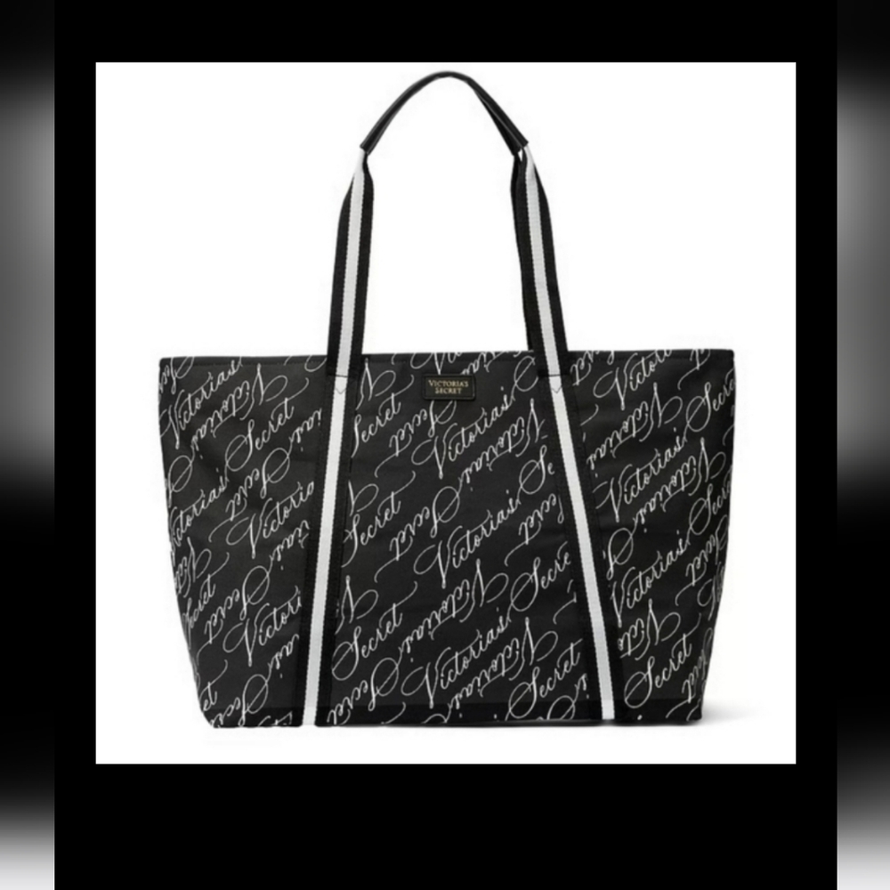 NWT! VICTORIA'S SECRET BLACK AND WHITE LOGO‎ WEEKENDER TOTE - Picture 6 of 11